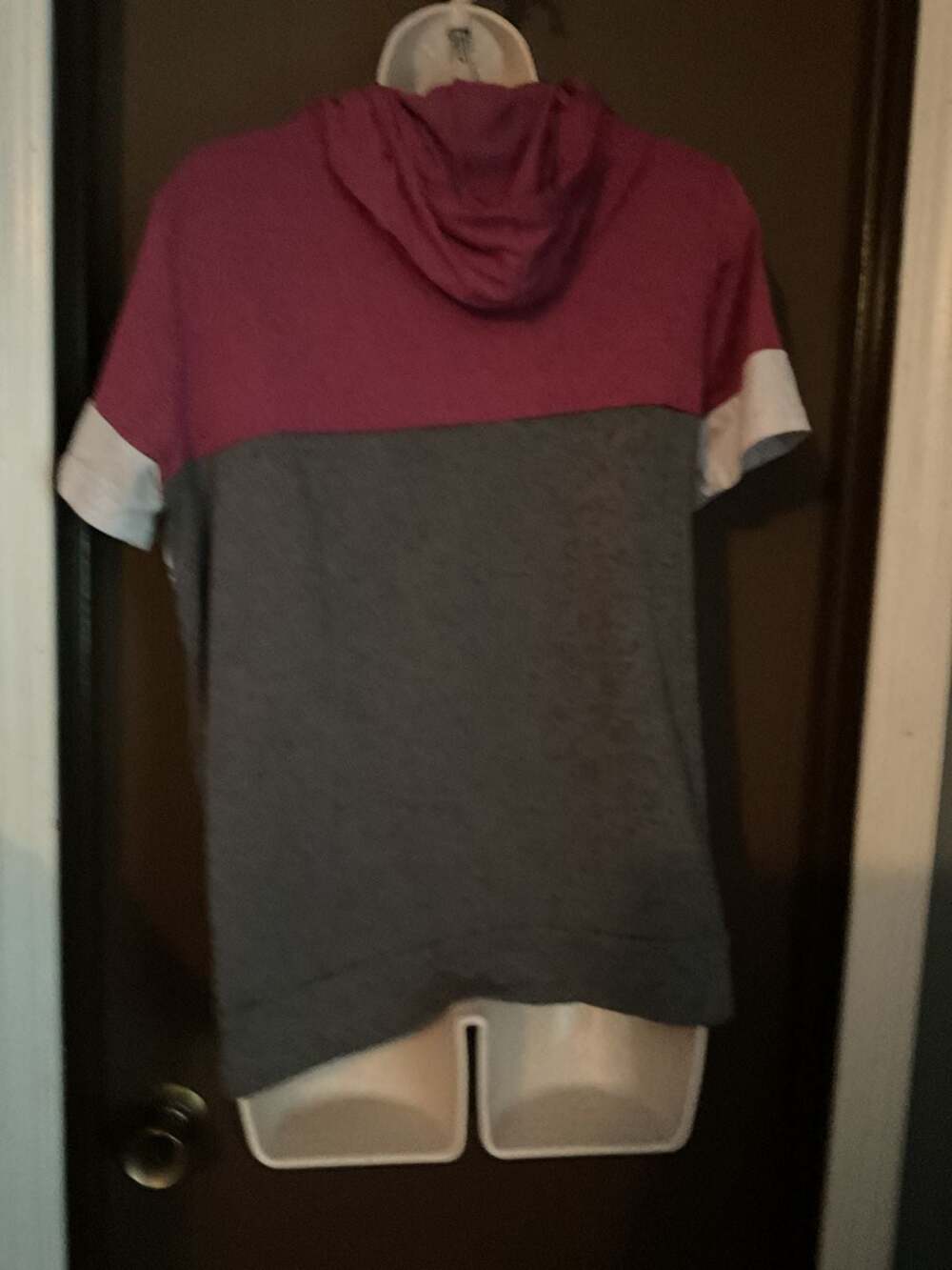 Colorblock Short Sleeve Hoodie in Pink and Gray - Picture 2 of 3